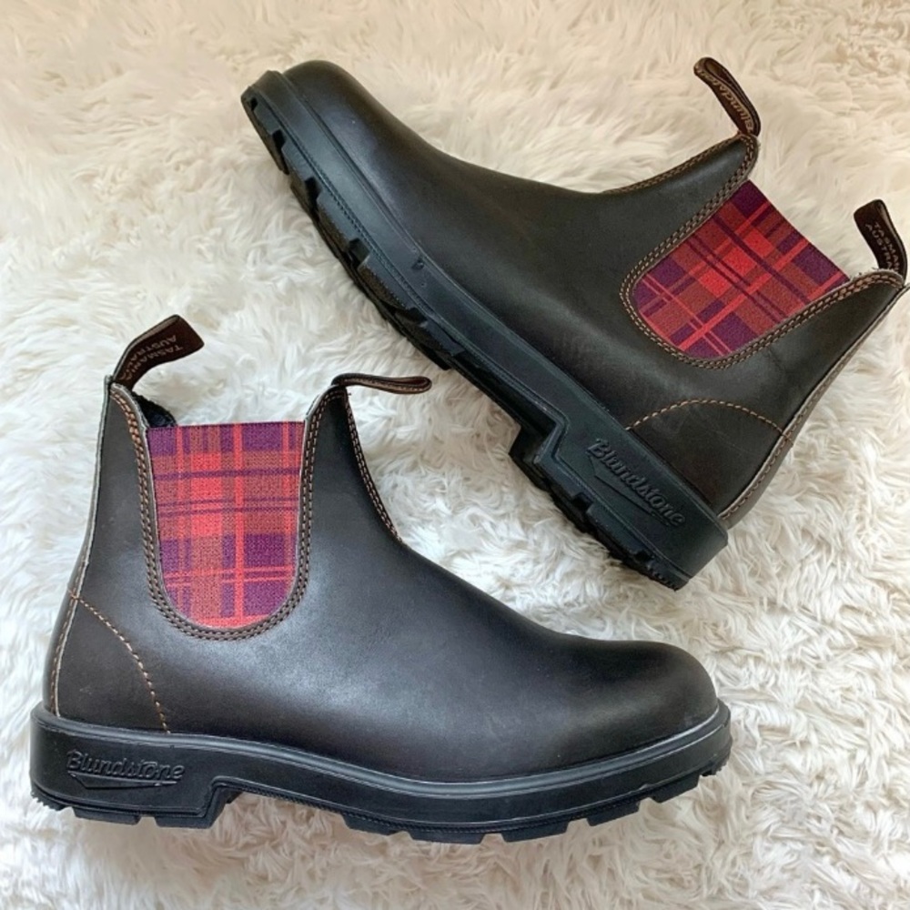 NEW Blundtone 2100 Chelsea Boot Brown Leather Red Plaid AU 8 / US 9 Mens NWOB